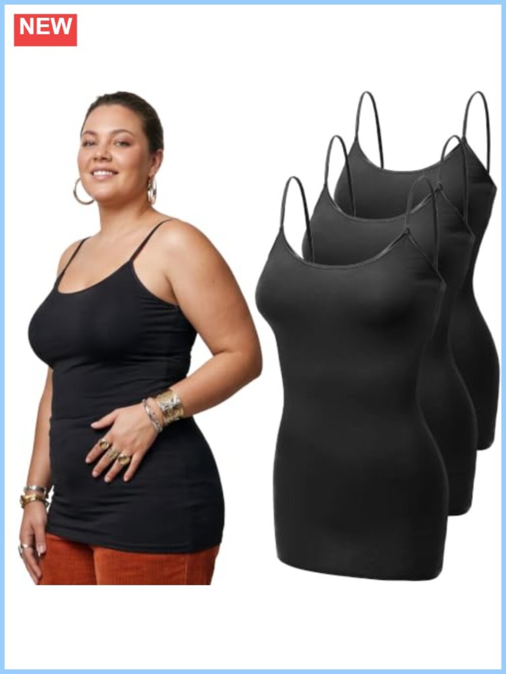 Cotton Spandex Cami Tank Adjustable Straps Layering Tunic